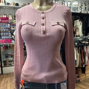 Pink Ribbed Long Sleeve Top